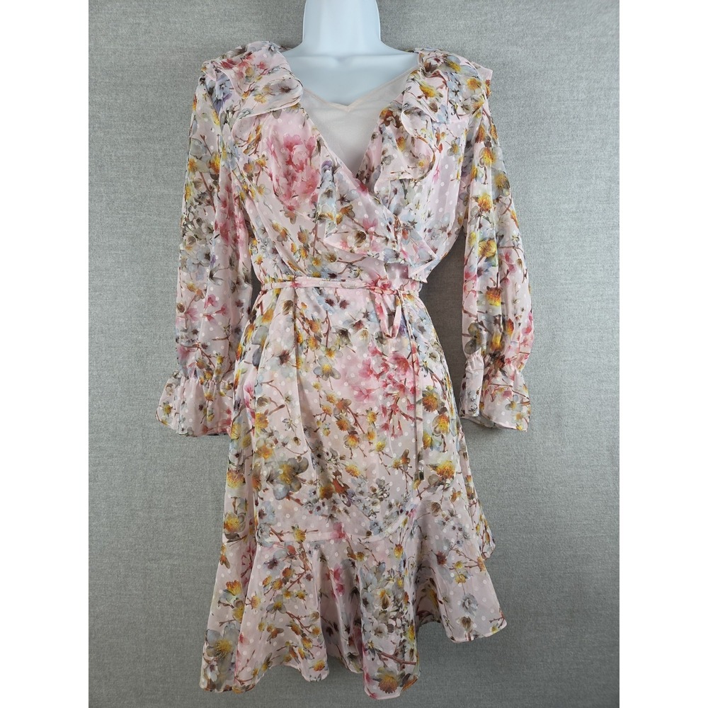 Ted Baker Size 0 Gracye Pink Jasmine Floral Ruffled Wrap Dress Fairy Cottagecore